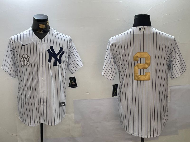 Men New York Yankees #2 Jeter White Stripe Fashion Nike 2024 MLB Jersey style 12